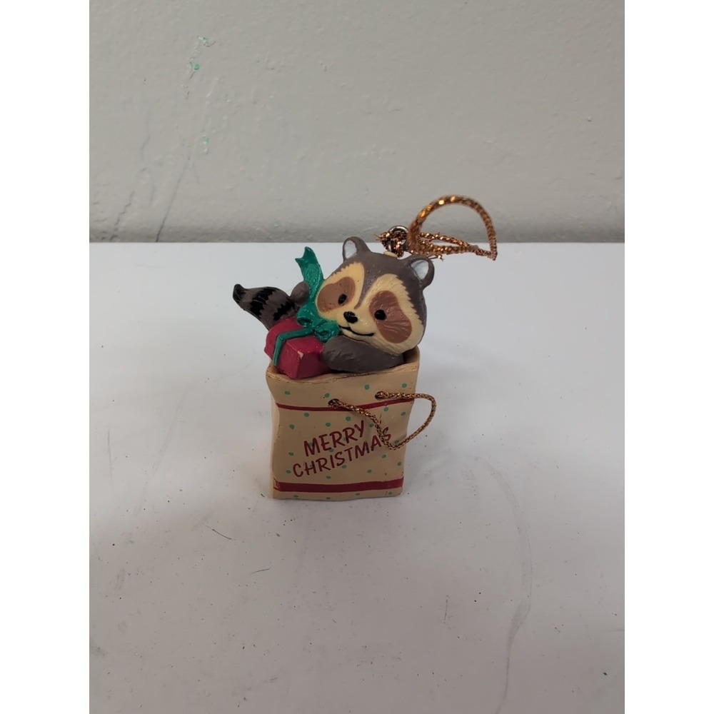 VINTAGE MANGELSEN'S RACCOON IN GIFT BAG 2.5" ORNAMENT